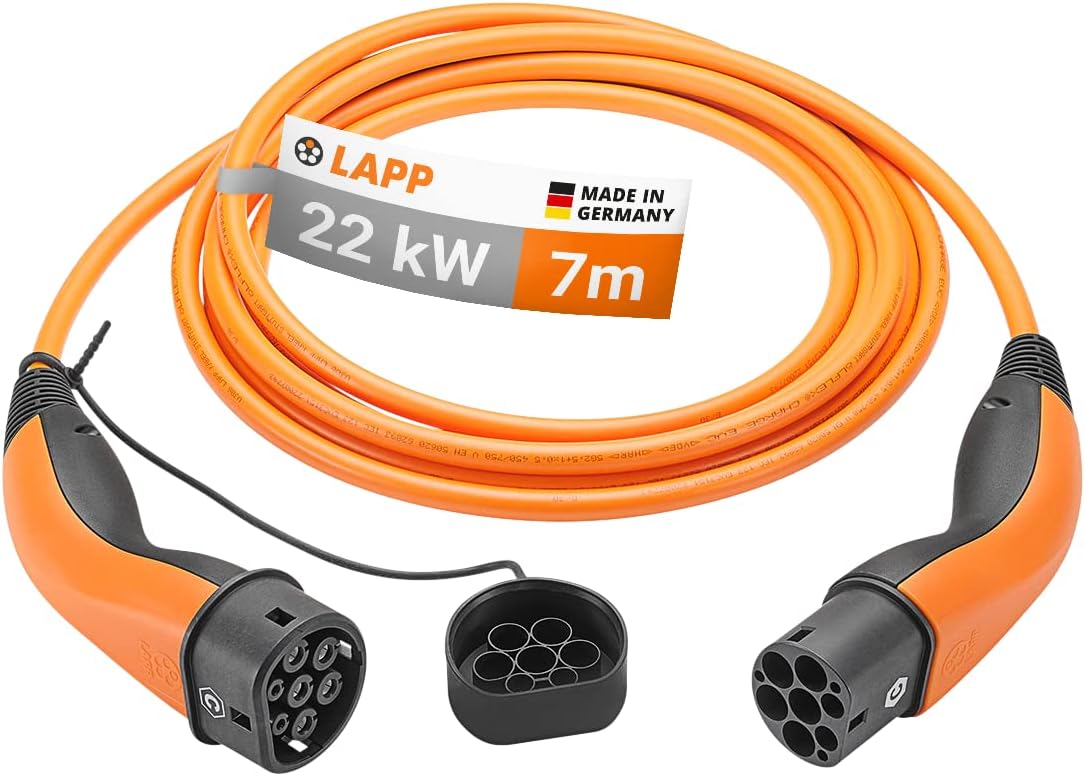 Type 2-Type 2 charging cable (Lapp Germany, 32A x 3 phases, 22kW, 7m)