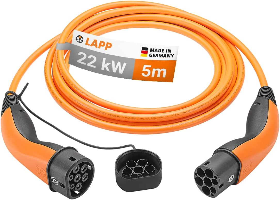 Type 2-Type 2 charging cable (Lapp Germany, 32A x 3 phases, 22kW, 5m)